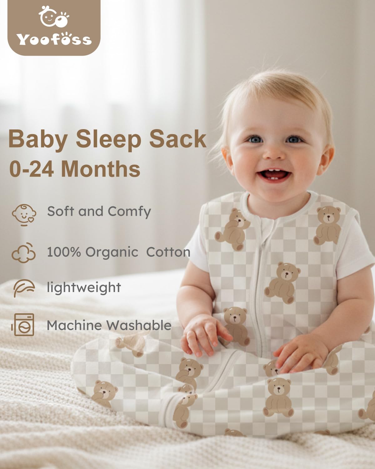 Yoofoss Baby Sleep Sack 0-6 Months Wearable Blanket for Babies 100% Organic Cotton 2-Way Zipper TOG 0.5 Toddler Sleeping Sack 3 Pack, Sleep Sacks