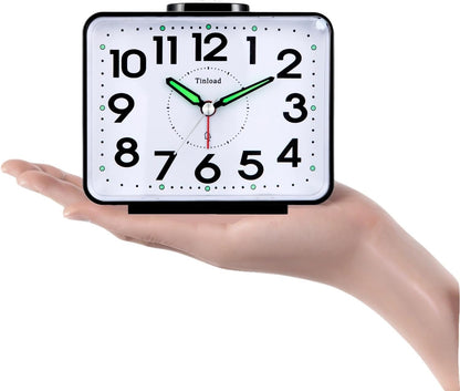 Tinload 4.2" Loud Bell Alarm Clock for Heavy Sleepers Adults, Silent No Ticking, Snooze, Lighted on Demand, Battery Operated Alarm Clocks for Bedrooms (Black)