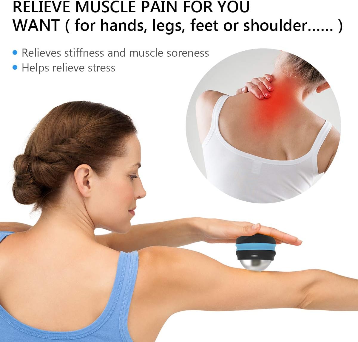 AHIER Cold Massage Roller Ball, Stainless Steel Cold Therapy Relief Tool | Free Rolling Removable Gel Ball Deep Tissue Massage Pain Relief, Great Tool for Back/Neck Pain, Muscles Recovery (Black)