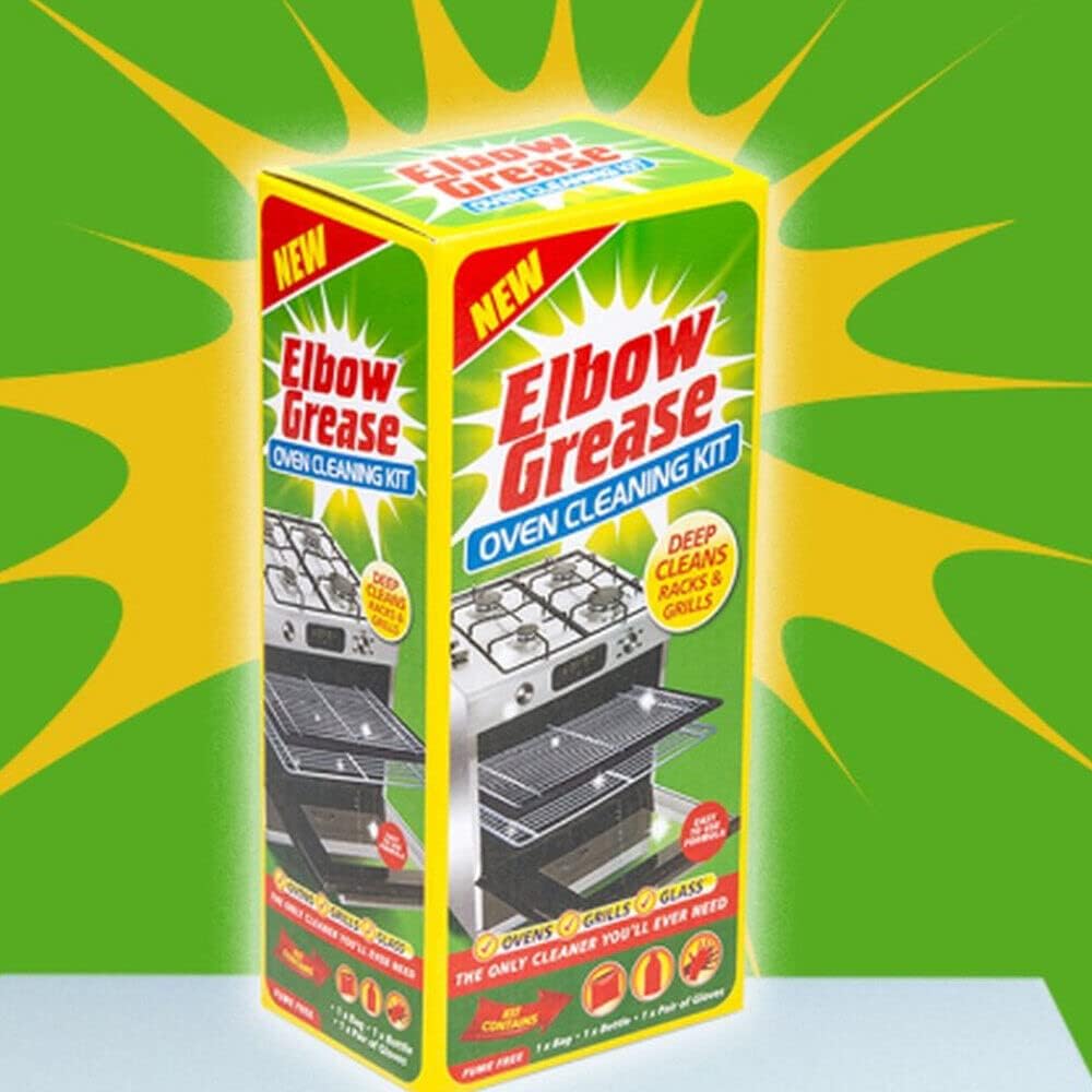 Elbow Grease Oven Cleaning Kit (500ml) Contains Bag, Bottle & Gloves | All in One Fume-Free Oven, Rack, Grill, Tray Deep Cleaner and Degreaser | Easy Burnt Food, Grease & Grime Removal For Ovens
