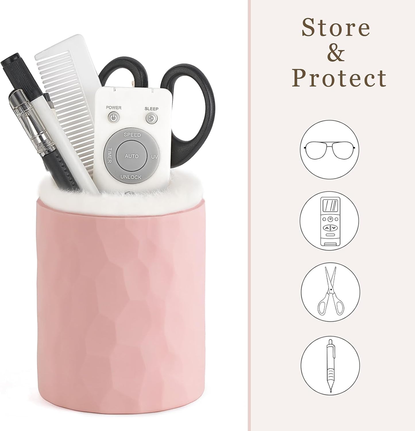 Mkono Glasses Holder for Nightstand, Plush Lined Eyeglass Stand Organizer | Prevents Lens Scratches, Stable Base, Soft Silicone Case Material, Multi-Use Storage, for Bedside, Table, Desk, Office, Car