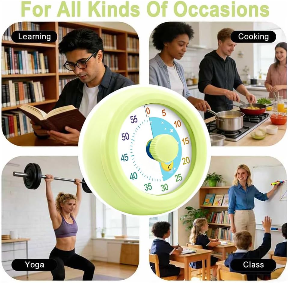 60 Minute Visual Timer with Silent Operation Visual Countdown Timer Rainbow Disk 60 Minute Countdown Timer Task Reminder Home and Kitchen Timer for Kids Desk, Office Meetings (Green)