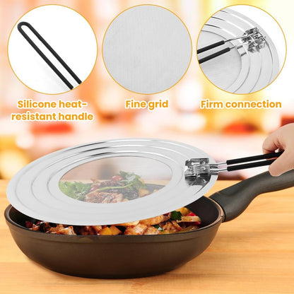 Stainless Steel Splatter Screen for Frying Pan, Grease Splatter Guard with Foldable Heat-Resistant Silicone Handle, Shields Stove Top from Bacon Fry Oil or Deep Fryer Splash(11.81inch)