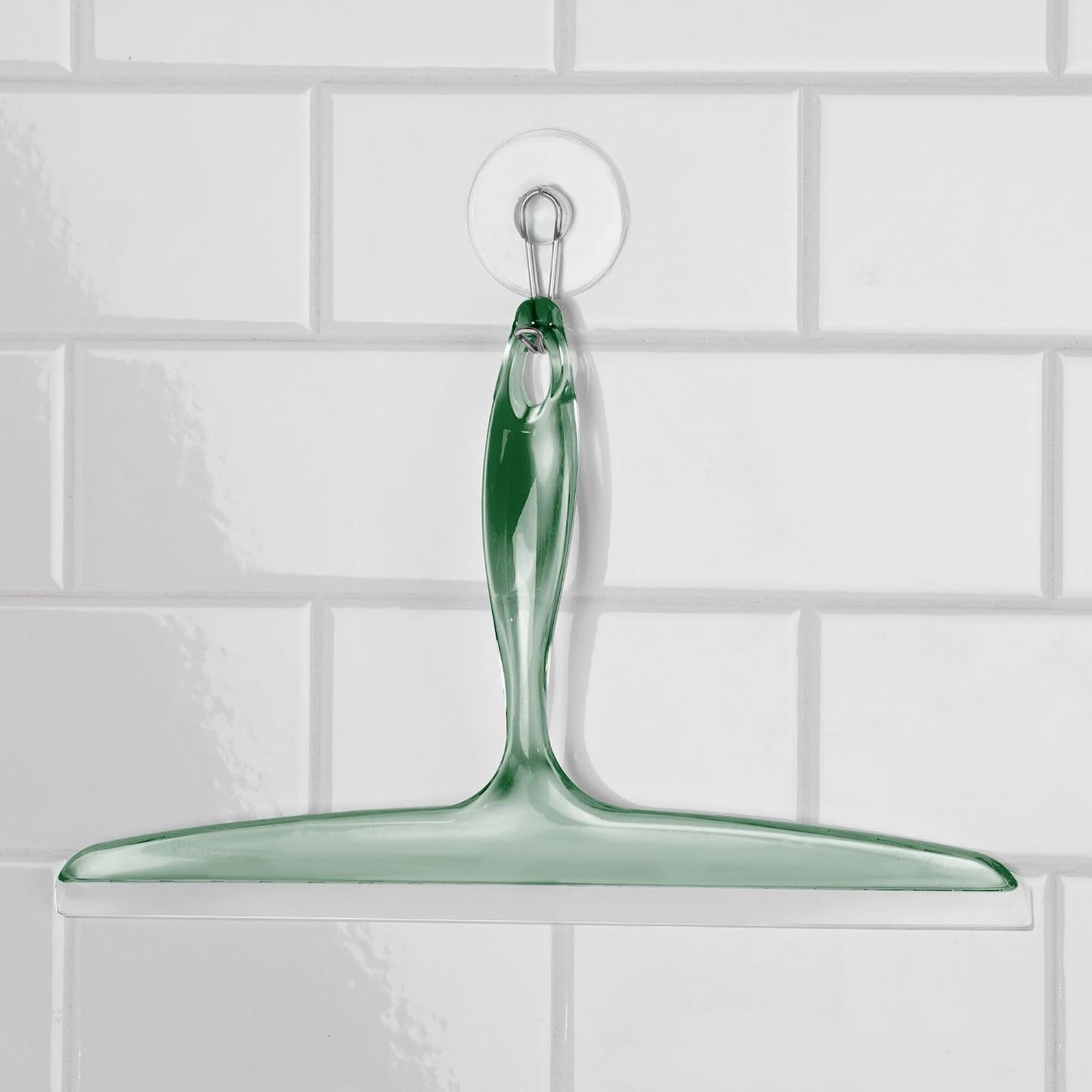 iDesign Plastic Bath Squeegee for Glass with Suction Hook Holder – 12", Clear