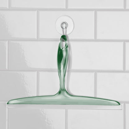 iDesign Plastic Bath Squeegee for Glass with Suction Hook Holder – 12", Clear