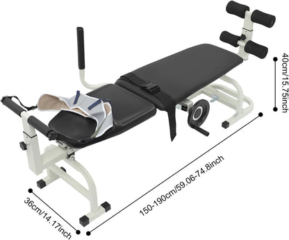 Multifunctional Body Stretcher, 330.69lbs Load Folding Massage Bed Back Stretch Bench Lumbar Traction Bed Neck Stretcher Traction Table with Headrest for Home Use Rehabilitation Centers Clinics