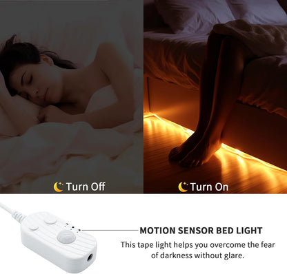 LED Light Strip Motion Sensor, USB Powered, Waterproof Rope Lights 6000K, Day and Night Modes Dimming, Indoor/Outdoor Use, Adhesive Tape 16.4ft