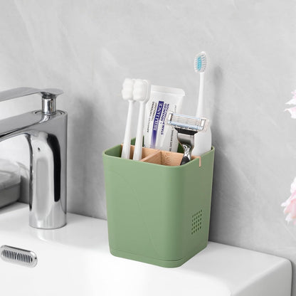 Electric Toothbrush Holder Tooth Brush and Toothpaste Organizer, Black | 3 Slots, Drainage Holes, Removable Bamboo Divider, Ventilation Design, Space-Saving, for Bathroom Countertop, Shower, Vanity