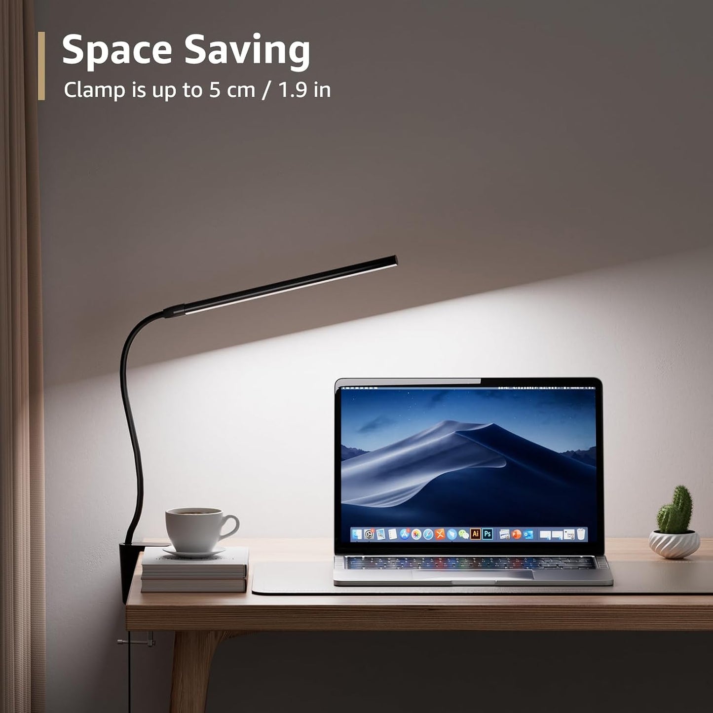 Lepro Small Desk Lamp with Clamp, LED Reading Lamps, 460LM, 5W, White | 3 Color Modes 10 Brightness, Dimmable USB Clip on Desk Light with Gooseneck Swing Arm for Nail, Home Office and Dorm