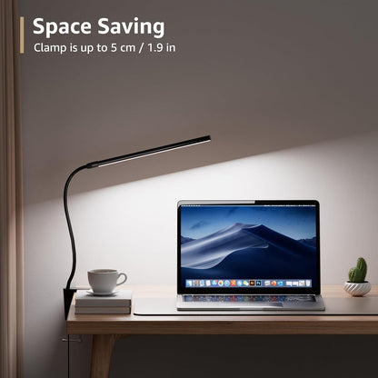 Lepro Small Desk Lamp with Clamp, LED Reading Lamps, 460LM, 5W, White | 3 Color Modes 10 Brightness, Dimmable USB Clip on Desk Light with Gooseneck Swing Arm for Nail, Home Office and Dorm