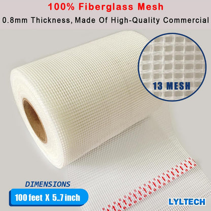 LYLTECH Fiberglass Drywall Mesh Tape 5.7in x 100ft Self-Adhesive Mesh | 13 Mesh 100% Fiberglass,Heavy-Duty Wall Crack & Seam Repair Patch for Drywall Plaster Ceiling
