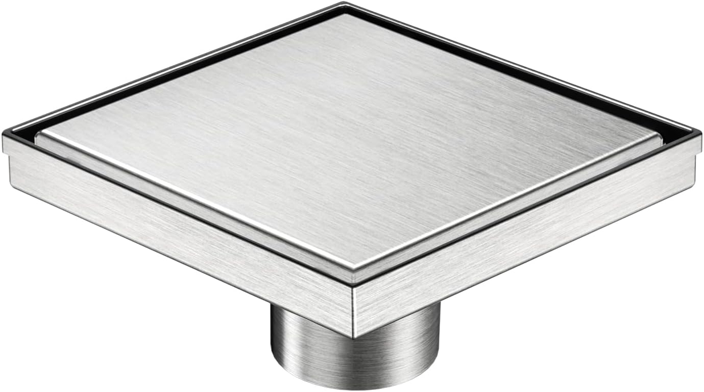 Neodrain 4" Brushed Square Shower Drain with Removable Tile Insert Grate | 304 Stainless Steel Tile Square Drain, Hidden Drain,Easy to Clean, Waterproof & Sturdy Shower Drain, CUPC Certified