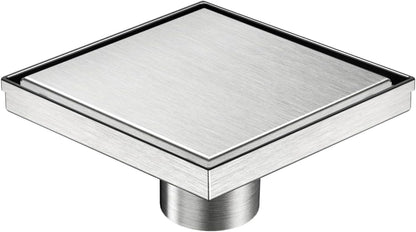 Neodrain 4" Brushed Square Shower Drain with Removable Tile Insert Grate | 304 Stainless Steel Tile Square Drain, Hidden Drain,Easy to Clean, Waterproof & Sturdy Shower Drain, CUPC Certified