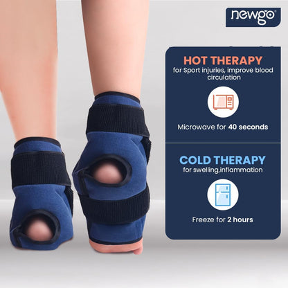 NEWGO Gel Ice Pack Wrap for Ankle & Foot - Reusable Hot and Cold Therapy Wrap for Pain Relief, Swelling, Plantar Fasciitis, Achilles Tendonitis & Sprains - Adjustable Compression Brace (1 Pair)