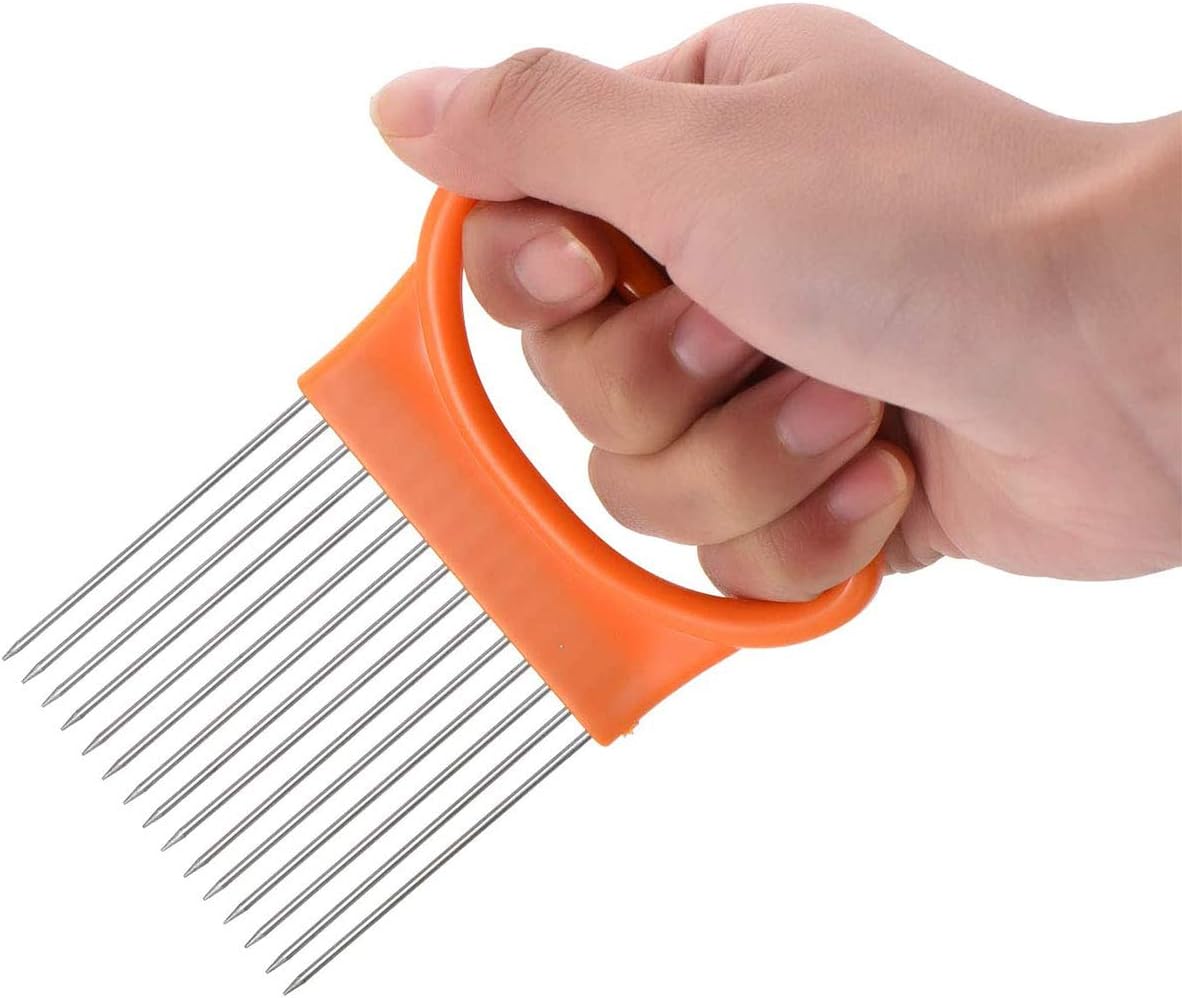2Pcs Onion Holder Slicer, Stainless Steel | Onion Holder for Slicing, 10 Long Needles, Vegetable Chopper, Food Slicing, Multi-Purpose Cutter for Tomato Potato Lemon