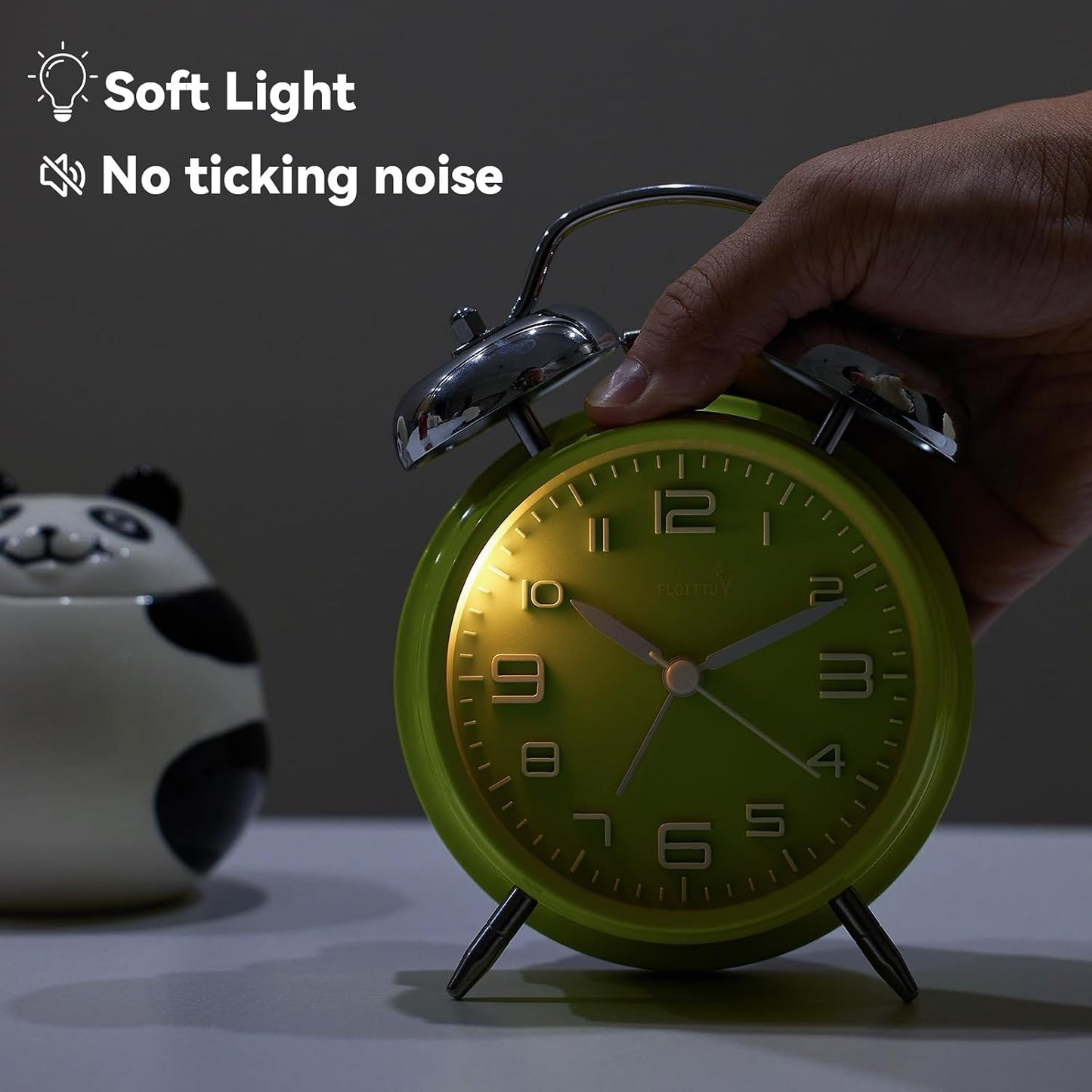 FLOITTUY Loud Alarm for Deep Sleepers 4'' Twin Bell Alarm Clock with Backlight for Bedroom and Home Decoration(Green)