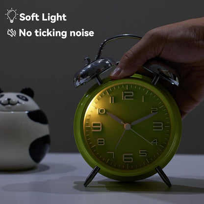 FLOITTUY Loud Alarm for Deep Sleepers 4'' Twin Bell Alarm Clock with Backlight for Bedroom and Home Decoration(Green)