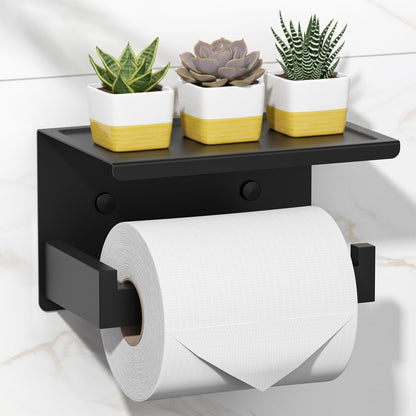 HITSLAM Toilet Paper Holder Matte Black, Adhesive Wall Mount, No Rotation | Heavy Duty Metal | anti rotation slot | vertical or horizontal setup |rustproof matte black finish|Bathroom Tissue Dispenser