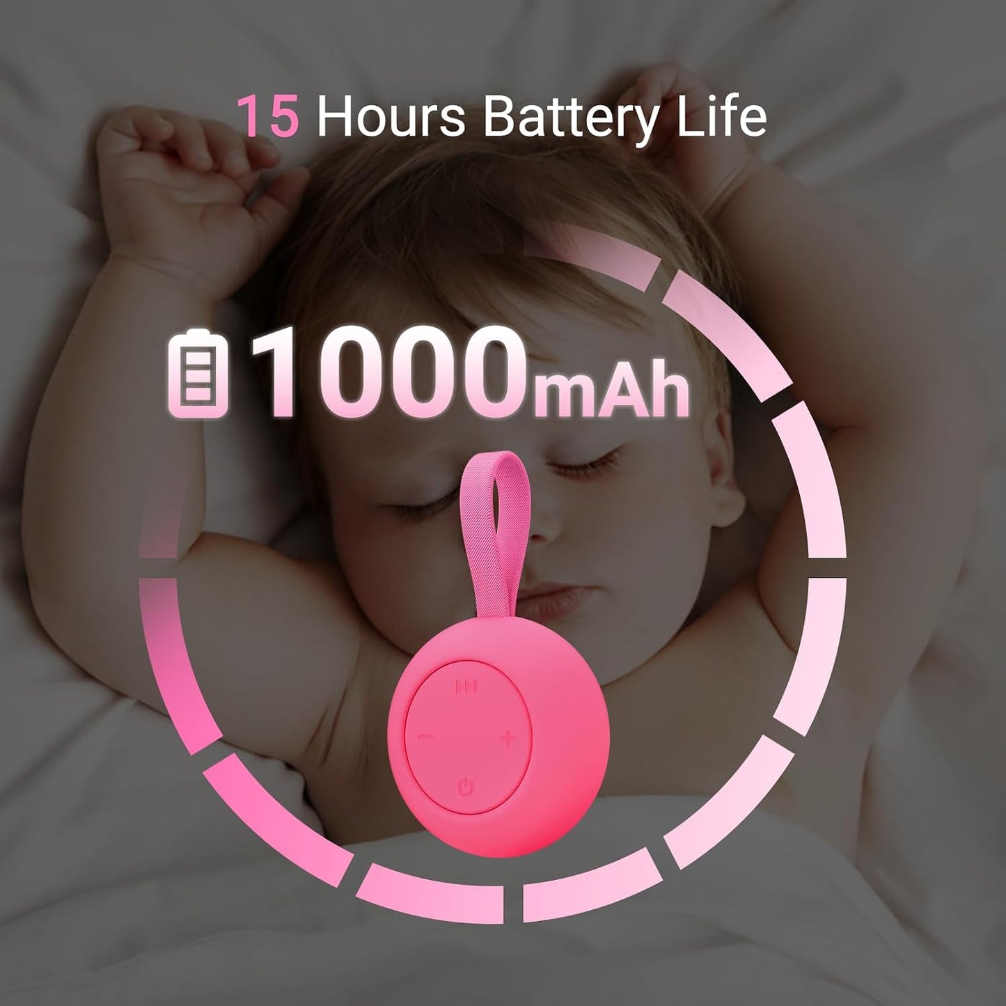 Jaroco Portable Baby Sound Machine [White Noise for Babies Kids Adults][Sleep Soother][12 Soothing Sounds] 15 Hours Battery Life, Registry Gift,Shower,Clips on Baby Stroller Rose