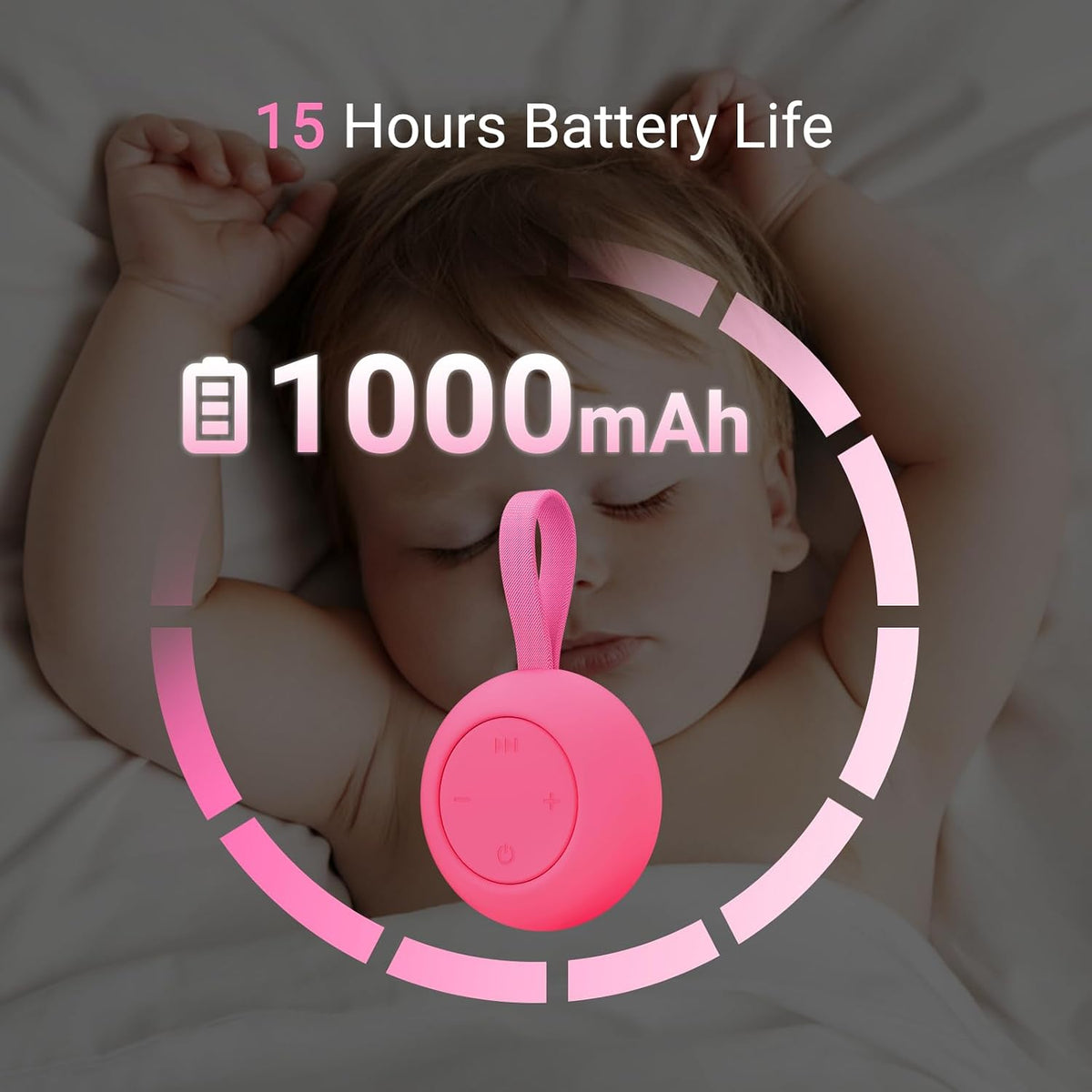 Jaroco Portable Baby Sound Machine [White Noise for Babies Kids Adults][Sleep Soother][12 Soothing Sounds] 15 Hours Battery Life, Registry Gift,Shower,Clips on Baby Stroller Rose
