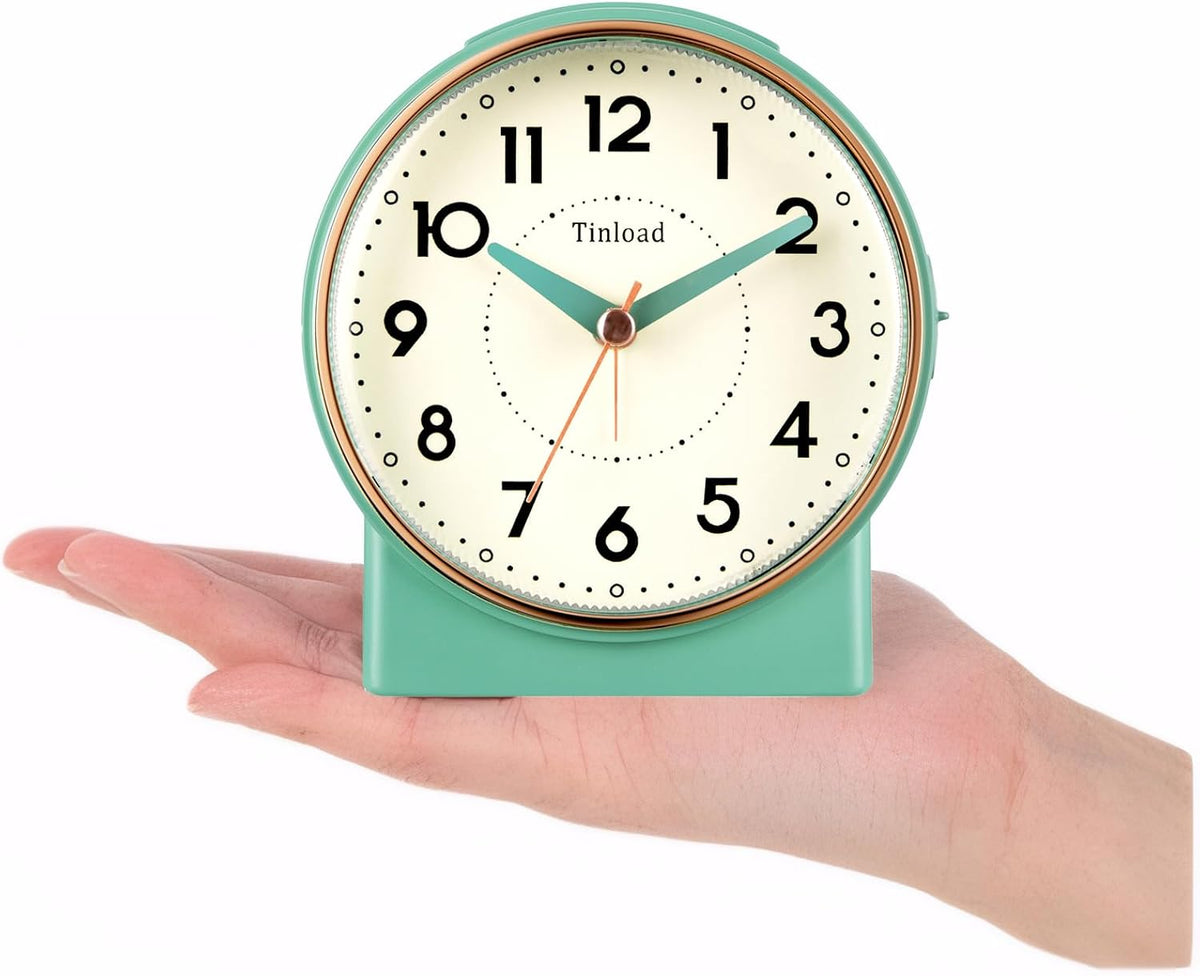 Tinload 4.3" No Ticking Analog Alarm Clock,Silent Readable for Seniors,Easy to Set,Gradual Rise Alarm,Big Numbers,On/Off Switch on Side,Gentle Wake,Snooze,Lighted on Demand,Battery Operated,Black