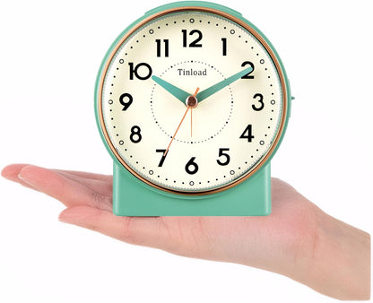 Tinload 4.3" No Ticking Analog Alarm Clock,Silent Readable for Seniors,Easy to Set,Gradual Rise Alarm,Big Numbers,On/Off Switch on Side,Gentle Wake,Snooze,Lighted on Demand,Battery Operated,Black