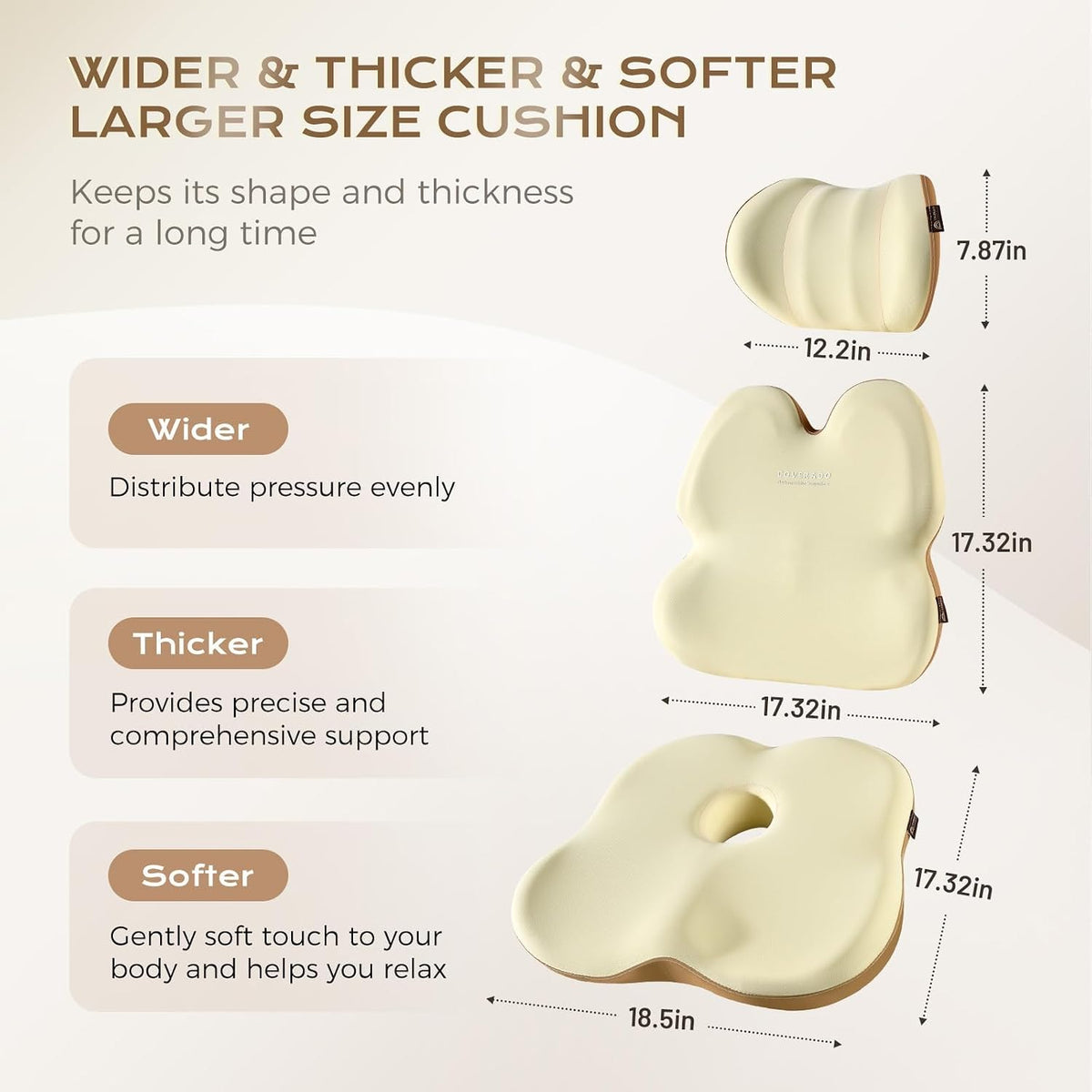 Coverado Lumbar Support Pillow and Seat Cushions for Office Chairs, Memory Foam Orthopedic Coccyx Cushion for Tailbone Pain Cushion Pillow & Back Pain Pressure Relief Seat Cushion Coffee&Beige