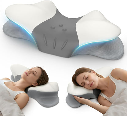 Cervical Neck Pillow for Pain Relief, Ergonomic Side Sleeper Pillow for Sleeping, Orthopedic Neck Support Contour Memory Foam Pillow for Side Back Stomach Sleepers, Ideal for Office Travel