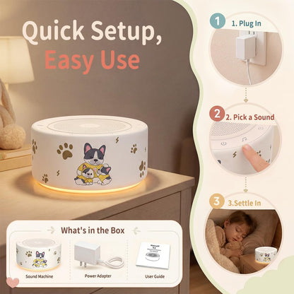 Kipcush White Noise Machine for Baby & Adults, 30 Soothing Sounds, Sleep Sound Machine with 8 Color Night Light, Memory Function, White Noise for Sleeping, Nursery, Office, Travel & Relaxation