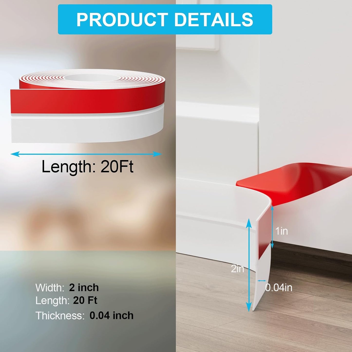 Door Weather Stripping, Silicone Door Seal Strip Sealing Tape, Door Draft Stopper Adhesive Seal Tape for Doors Windows &Shower Glass Door Gaps (Thickness Upgrade)
