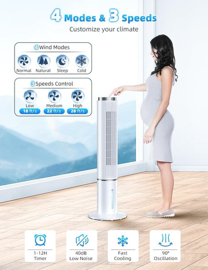 Windowless Air Conditioner w/4 Mode,3 Speed, Waterless Alert,2.4-Gal Tank for 24H Cooling, 12H Timer Swamp Cooler Air Conditioner, 20FT Remote,70° Auto Swing Evaporative Air Cooler for Bedroom