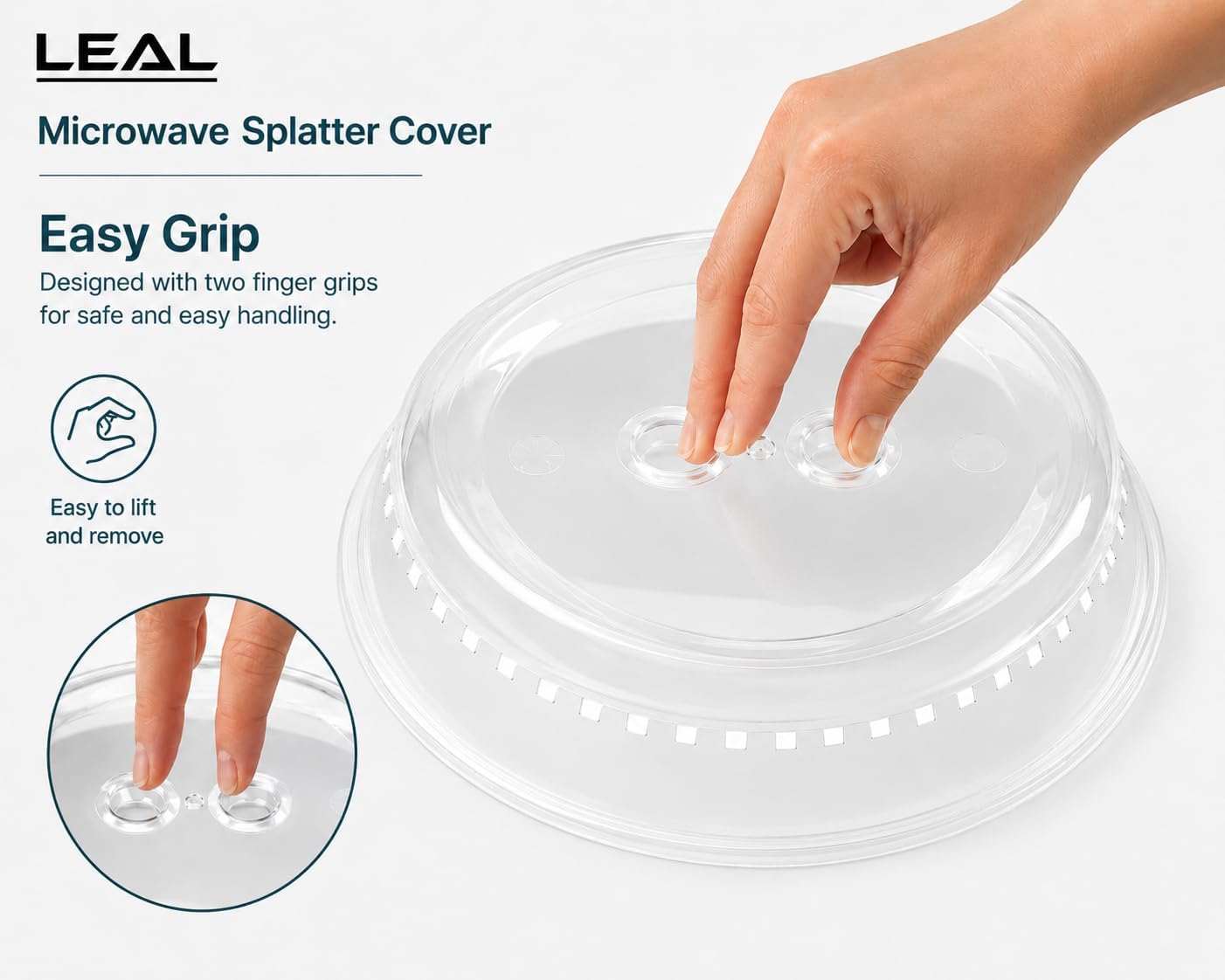 LEAL 2PK Microwave Splatter Cover 10.5” Clear Microwave Food Cover, BPA-Free Dishwasher Safe Microwave Plate Cover with Steam Vents, Reusable Splatter Guard for Kitchen Heating