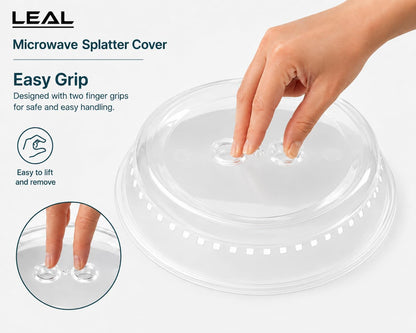 LEAL 2PK Microwave Splatter Cover 10.5” Clear Microwave Food Cover, BPA-Free Dishwasher Safe Microwave Plate Cover with Steam Vents, Reusable Splatter Guard for Kitchen Heating