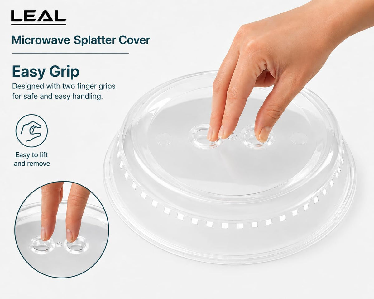 LEAL 2PK Microwave Splatter Cover 10.5” Clear Microwave Food Cover, BPA-Free Dishwasher Safe Microwave Plate Cover with Steam Vents, Reusable Splatter Guard for Kitchen Heating