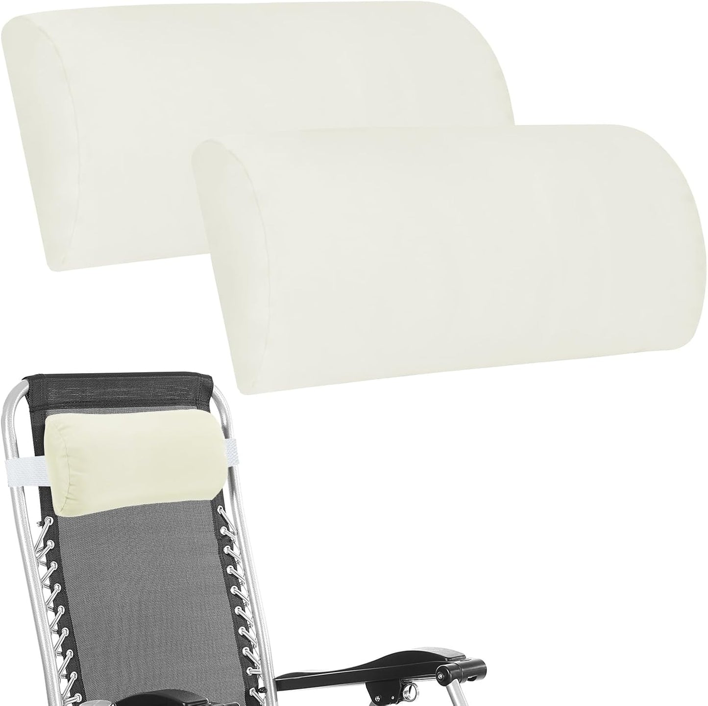 Headrest Pillow for Patio Chaise Lounge, 2 Packs Head Pillow with Elastic Band for Zero Gravity Lounge Chair, Head Neck Rest Pillow Lumbar Pillow, Beige