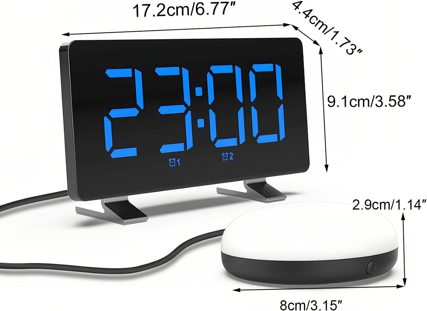 Electronic Vibration Alarm Clock with Super Loud Bed Shaker Memory Function Adjustable Brightness Volume 10 Songs Dual Alarm for Heavy Sleepers Bedroom Desk