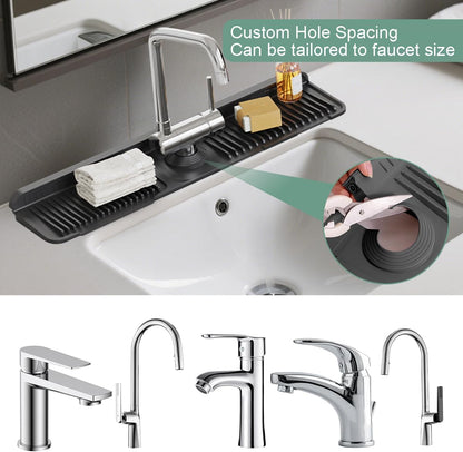24 Inch Upgraded Draining Mat Folding faucet Mat for Bathroom Sink Splash Guard 7° Slope with Button Lock Water Draining Pad for Kitchen Bathroom Bar(Pink)