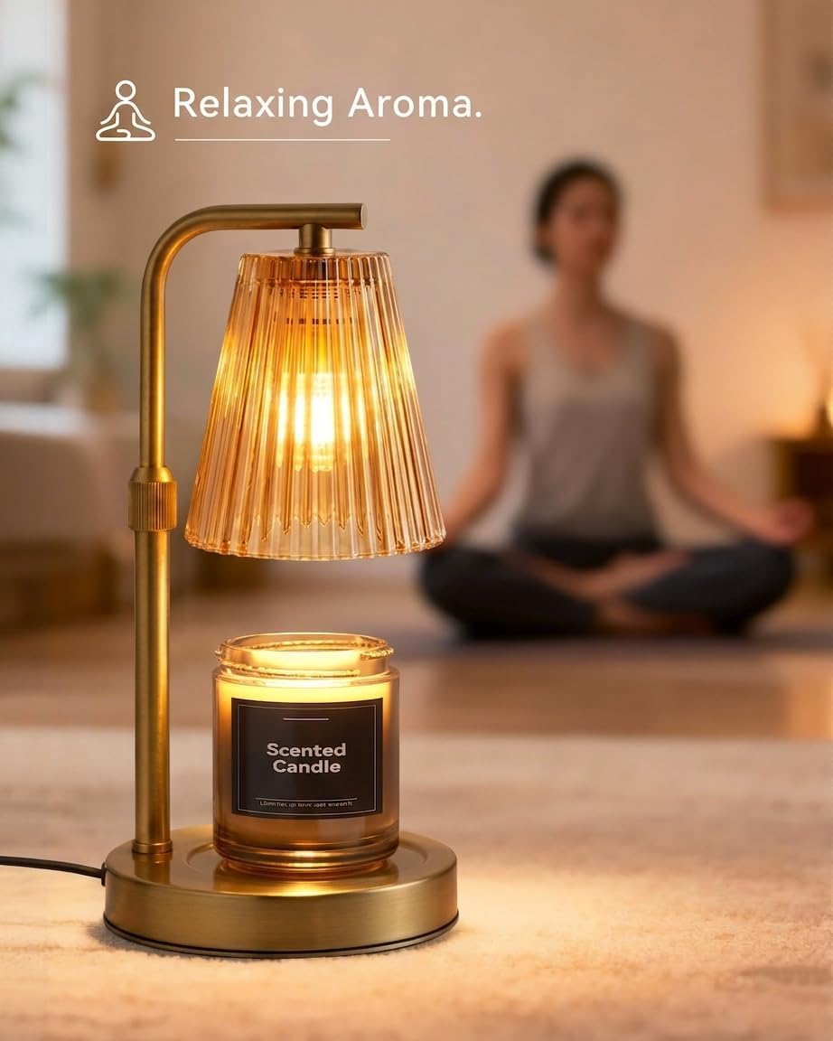 Candle Warmer Lamp with Timer Dimmable, Adjustable Height Black Candle Warmer for Jar Candles, Birthday Gifts for Women & Men, Office Decor, House Warming Gift, Wax Melt Warmer with 2 Bulbs