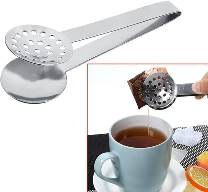 Round Tea Bag Squeezer 2 Pack Stainless Steel 340 Tea Bag Tongs Strainer Perforated Filter 4.7cm Head 15.5cm Length No Mess Drip Extraction for Coffee Lemon Slices