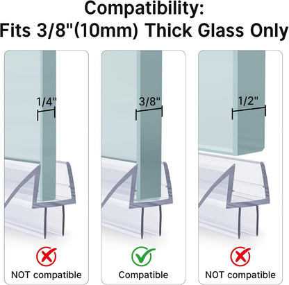 AmazerBath 3-Pack 15.75" Shower Door Bottom Seal for 3/8"(10mm) Glass - 3 Section Segmented Shower Installation Kit Frameless Glass Door Seal Strip