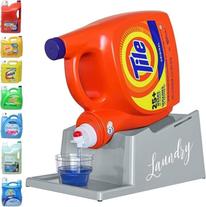 Skywin Liquid Laundry Detergent Holder Stand - 1 Pack - Black with Print | Easy Pouring, Rubber Feet, Angled Stand, Fabric Softener Dispenser for Laundry Room Organization & Storage