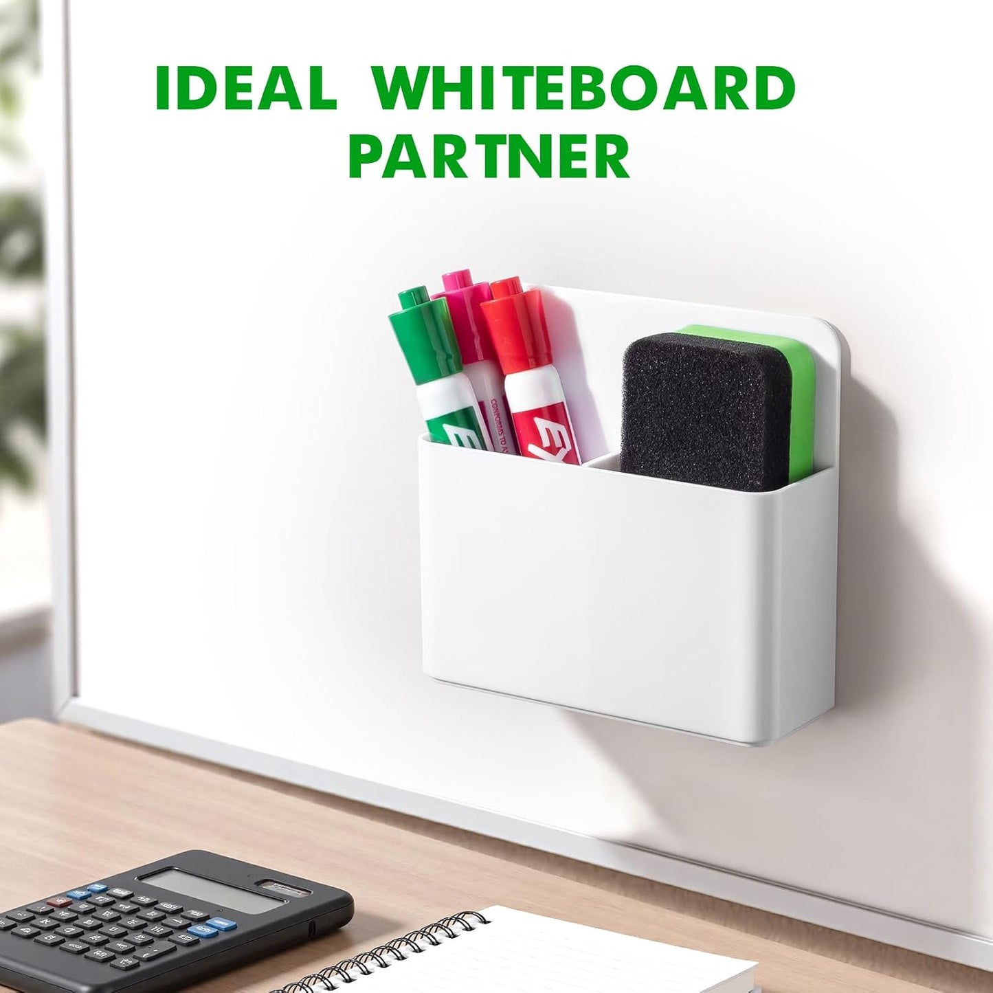 2 Pack Magnetic Pen Holder Cup for Whiteboard, Classroom Supplies | Plastic Magnetic Dry Erase Marker Holder for Refrigerator Fridge, Pencil Cup for School, Locker Accessories Organizer-White