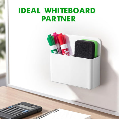 2 Pack Magnetic Pen Holder Cup for Whiteboard, Classroom Supplies | Plastic Magnetic Dry Erase Marker Holder for Refrigerator Fridge, Pencil Cup for School, Locker Accessories Organizer-White
