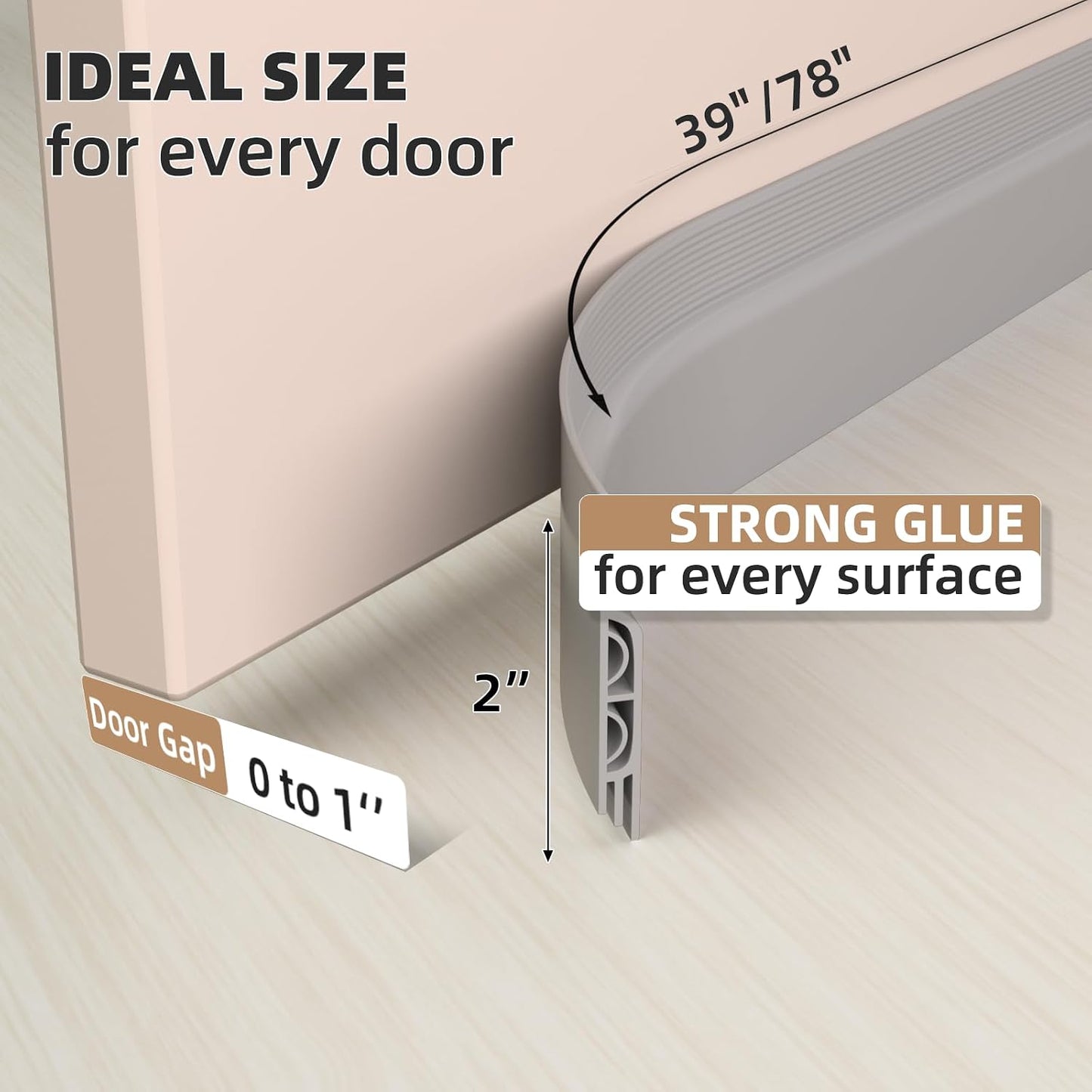 KNEELISA 39" Black Under Door Draft Stopper Interior for 0-1“ Gap,Silicone | Bottom Door Sweep Sound Proofing,Soundproofing Noise Blocker,Gap Filler Soundproof Seal Strip