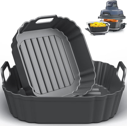 Square Silicone Air Fryer Liners for Ninja Crispi FN101GY FN101SG FN101ST FN101MT FN101PL Large for 4Qt, Small for 6Cup, Reusable Basket Trays, 4-in-1 Portable Glass Airfryer Accessories