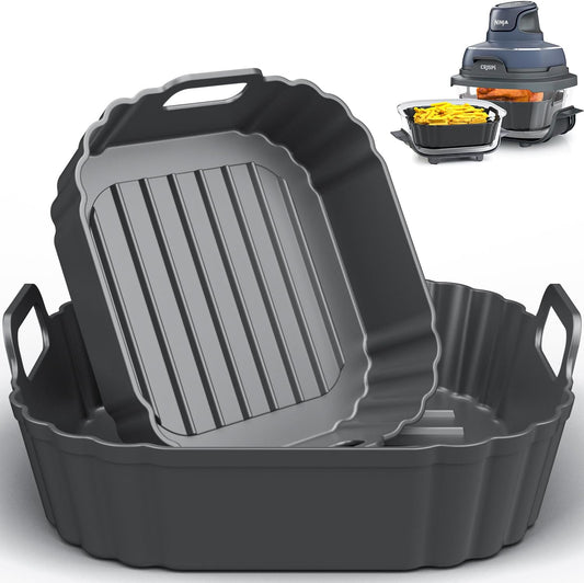 Square Silicone Air Fryer Liners for Ninja Crispi FN101GY FN101SG FN101ST FN101MT FN101PL Large for 4Qt, Small for 6Cup, Reusable Basket Trays, 4-in-1 Portable Glass Airfryer Accessories