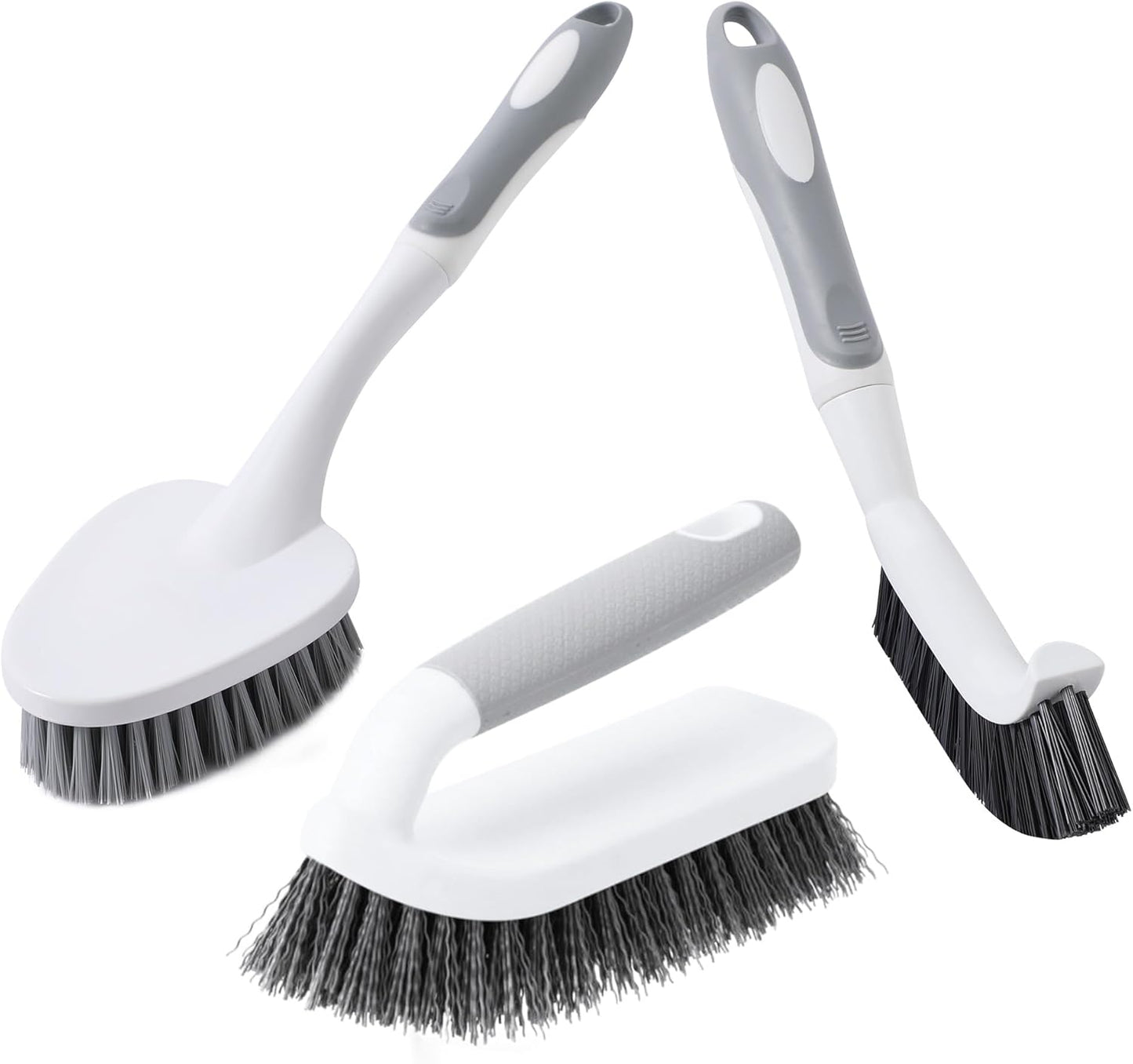 CLEANHOME 3 Pcs Scrub Brush,Multifunctional Cleaning Brush Set | With Non-Slip Handle and Sturdy Bristles,Scrub Brushes for Cleaning Bathroom,Kitchen,Grout,Tile,Grey