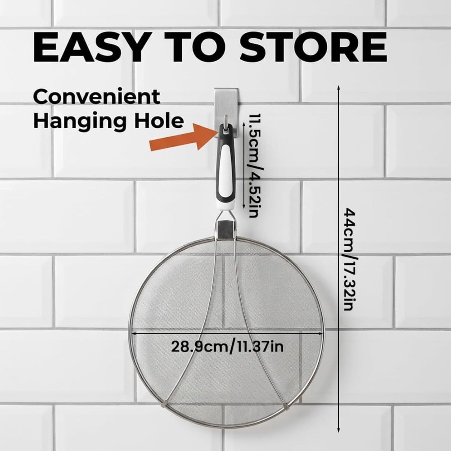 11 Inch Stainless Steel Grease Splatter Screen, Fine Mesh Splash Guard with Adjustable Non Slip Handle, Oil Splash Cover for Frying Pan Skillet Cooking Pot