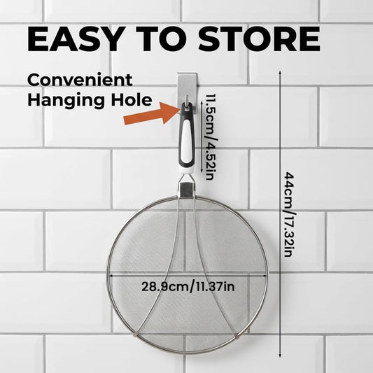 11 Inch Stainless Steel Grease Splatter Screen, Fine Mesh Splash Guard with Adjustable Non Slip Handle, Oil Splash Cover for Frying Pan Skillet Cooking Pot