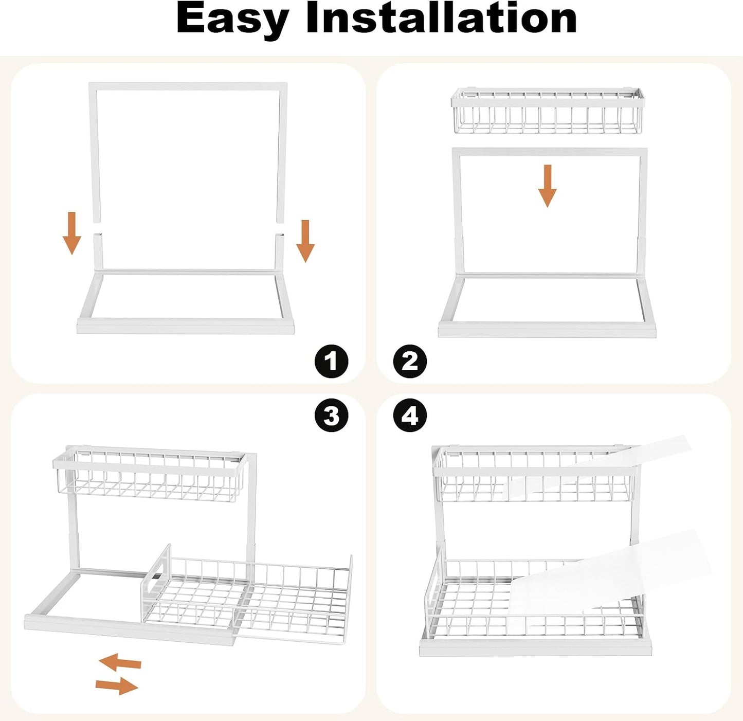 Under Sink Organizer, L-Shaped 2 Tier Pull Out Cabinet Organizer | Slide Out Sink Shelf Cabinet Storage Shelves, Under Sink Storage for Kitchen Bathroom Cabinet, White, 1 Pack